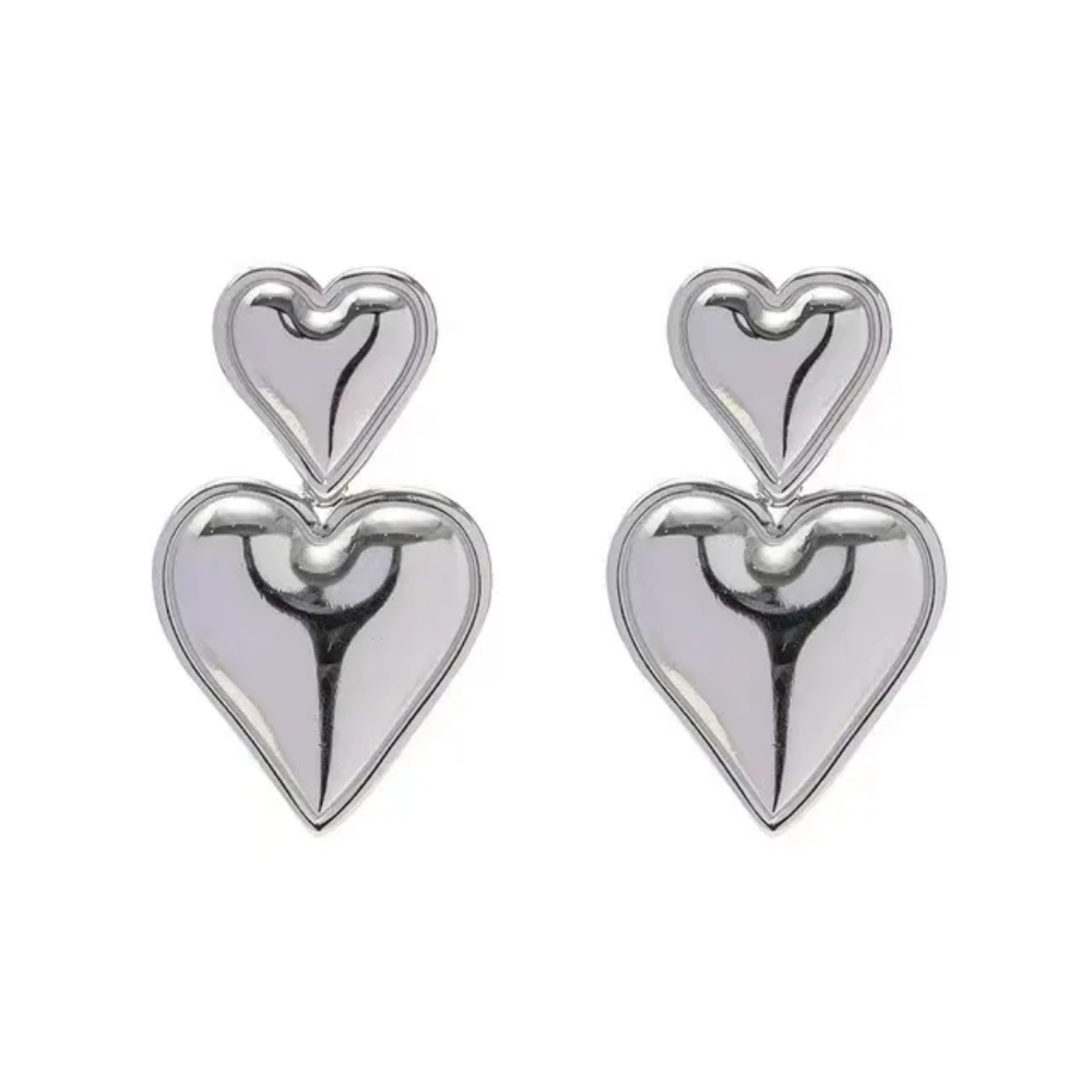Modern heart earrings, Stainless Steel, Silver